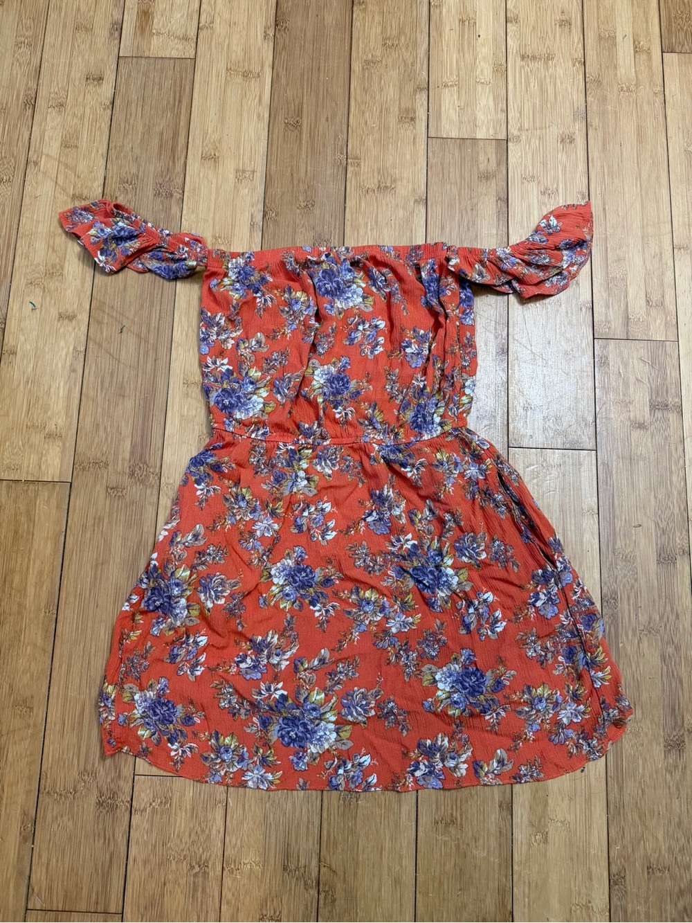 American Eagle Gauze Floral Off the Shoulder Mini Dress with Pockets Small Short